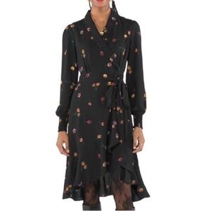 Cabi Divine Black Floral Wrap Dress XS 4391
